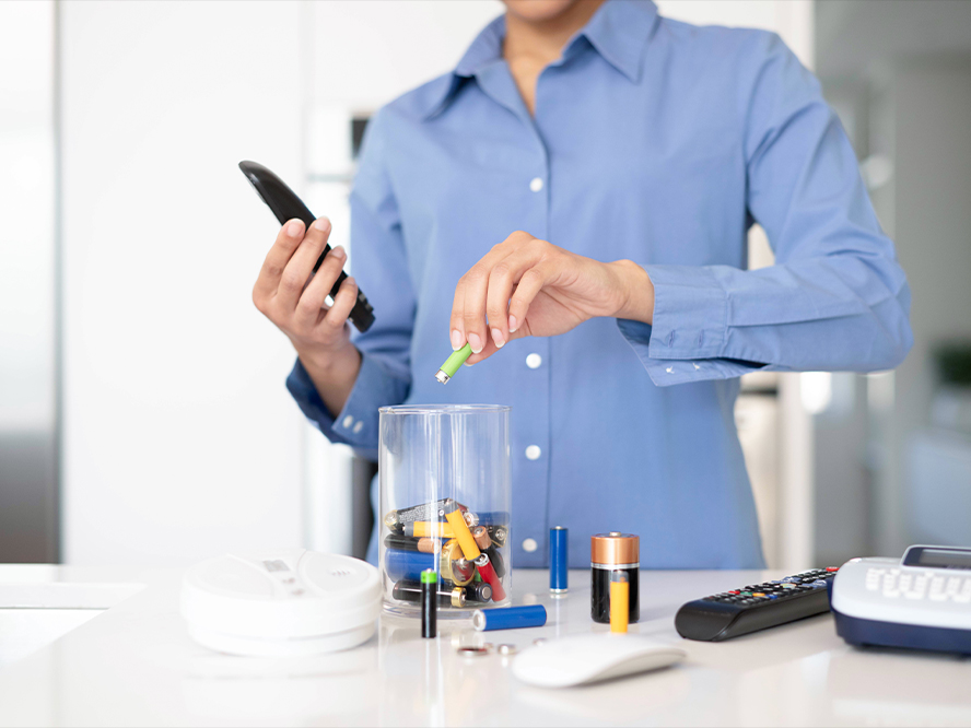 Lady collecting batteries from phone