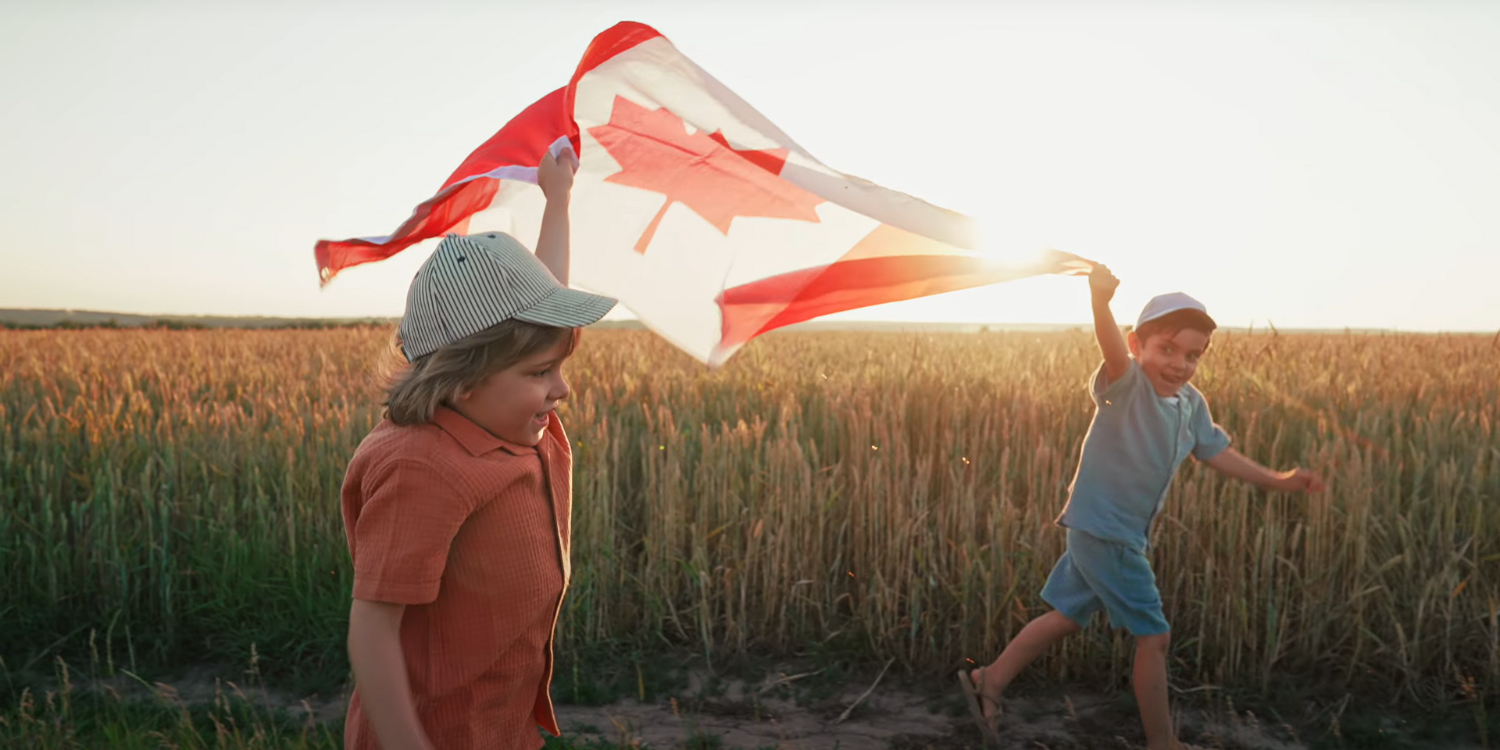 Kids waving flag